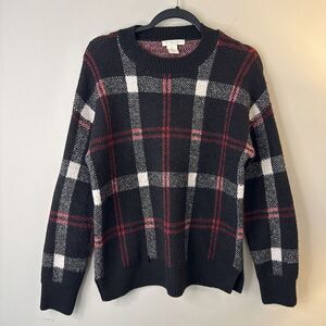 Christian Siriano NY Pullover Sweater Size S Womens Black & Red Plaid Heavy